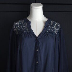 Figueroa & Flower | Beautiful Linen Blend Lacey Poet's Blouse/Shirt